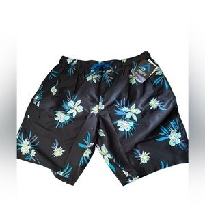 Kanu Driftway Men’s Mesh Lined Board Shorts XXL Black Blue Floral Pockets SPF 50